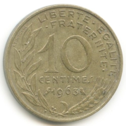 Монета 10 сантимов. 1963г. Франция. (F)