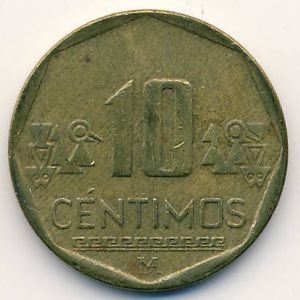 Монета 10 сентимо. 2002г. Перу. (F)