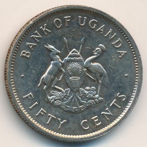 Монета 50 центов. 1976г. Журавль. Уганда. (VF)