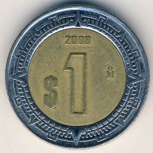 Монета 1 песо. 2008г. Мексика. (F)
