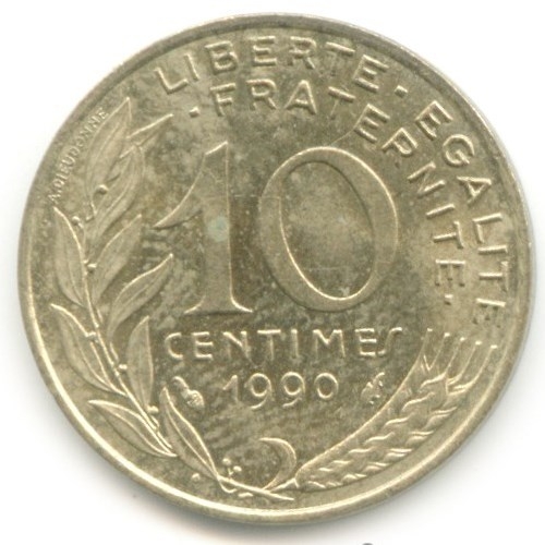 Монета 10 сантимов. 1990г. Франция. (F)