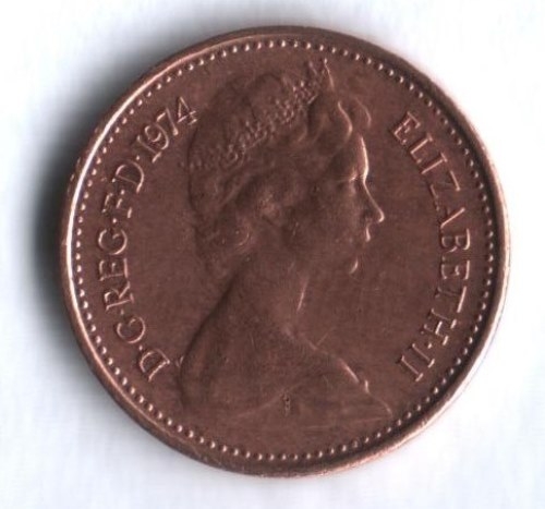 Монета 1/2 нового пенни. 1974г. Великобритания. (F)