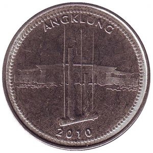 Монета 1000 рупий. 2010г. Индонезия. Анклунг. (F)