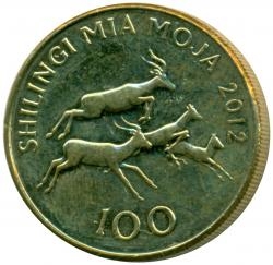 Монета 100 шиллингов. 2012г. Импалы. Танзания. (F)