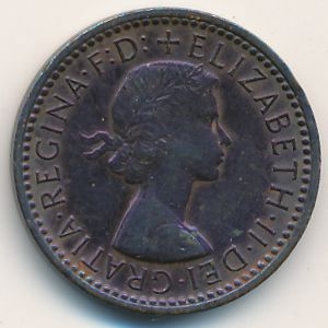 Монета 1 фартинг. 1955г.  Великобритания. Королек. (F)