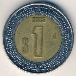 Монета 1 песо. 2005г. Мексика. (F)