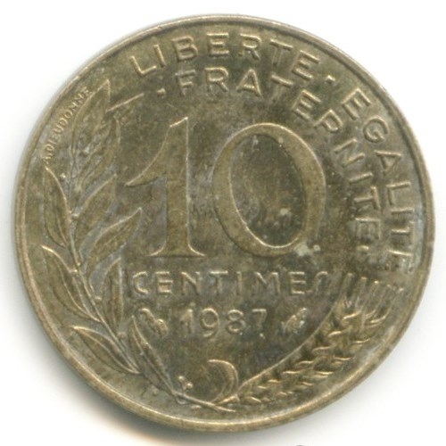 Монета 10 сантимов. 1987г. Франция. (F)