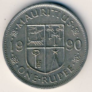 Монета 1 рупия. 1990г. Маврикий. (F)