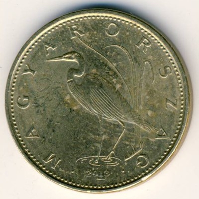 Монета 5 форинтов. 2013г. Венгрия. Большая белая цапля. (F)
