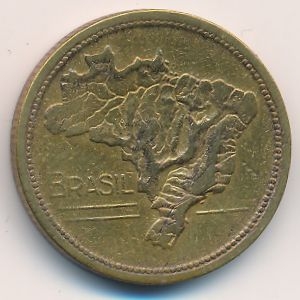 Монета 1 крузейро. 1945г. Бразилия. «Карта Бразилии». (F)