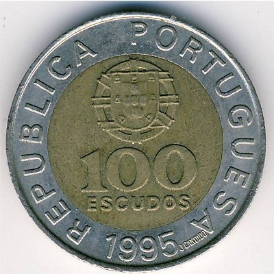 Монета 100 эскудо. 1995г. Португалия. «50-летие F.A.O.». (UNC)