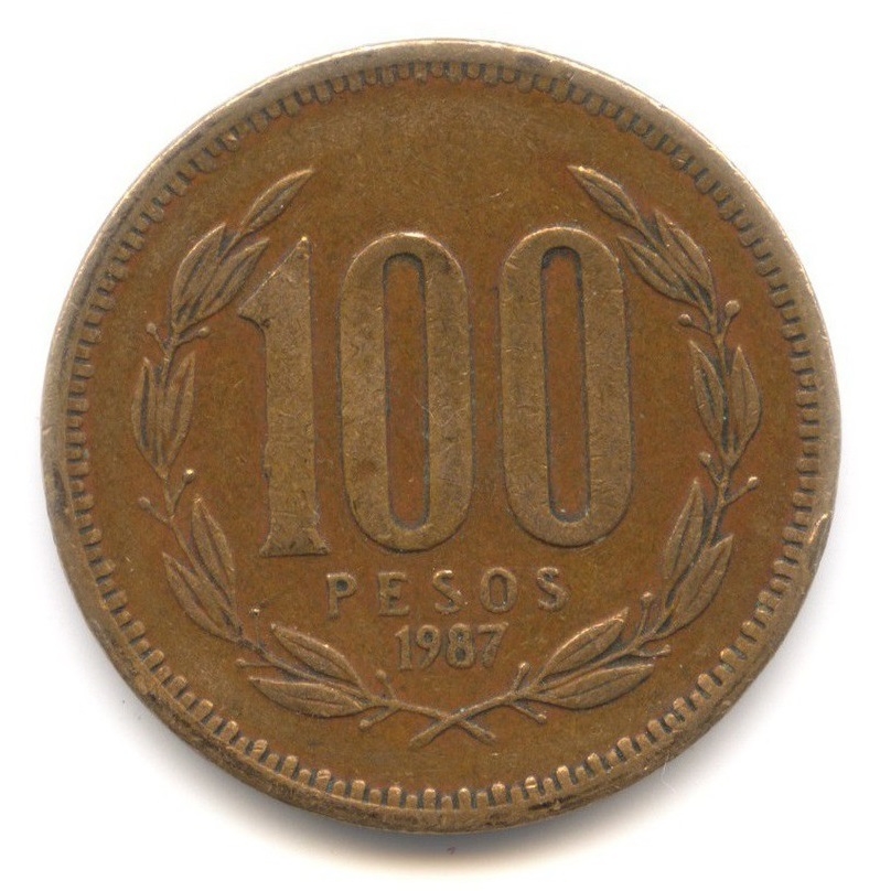 Монета 100 песо. 1987г. Чили. (F)