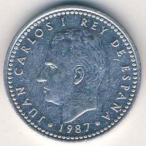 Монета 1 песета. 1987г. Испания. (UNC)