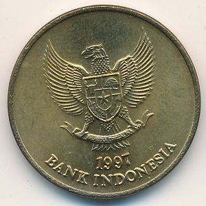 Монета 500 рупий. 1997г. Индонезия. Цветок жасмина. (F)