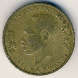 Монета 20 сенти. 1966г. Страус. Танзания. (F)