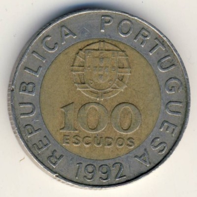 Монета 100 эскудо. 1992г. Португалия. Педру Нуниш. (F)
