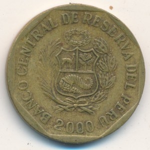 Монета 10 сентимо. 2000г. Перу. (F)