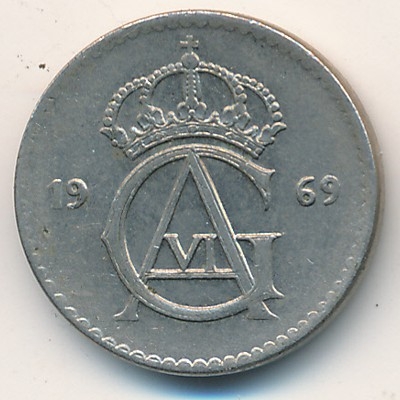 Монета 25 эре. 1969г. Швеция. (F)
