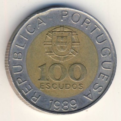 Монета 100 эскудо. 1989г. Португалия. Педру Нуниш. (F)