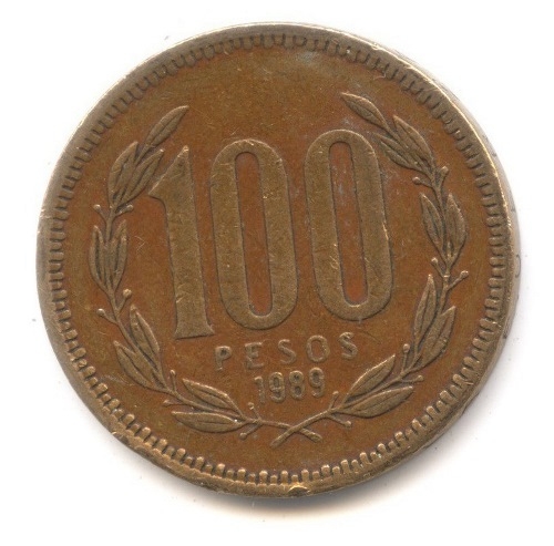 Монета 100 песо. 1989г. Чили. (F)