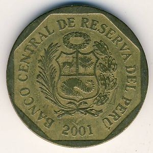 Монета 10 сентимо. 2001г. Перу. (F)