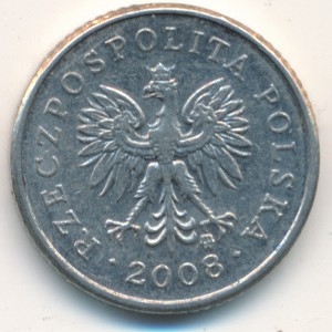 Монета 10 грошей. 2008г. Польша. (F)