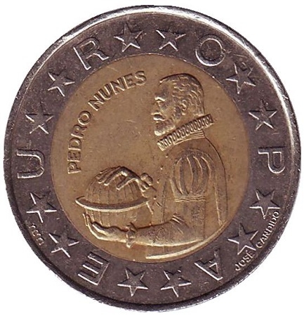 Монета 100 эскудо. 1990г. Португалия. Педру Нуниш. (F)