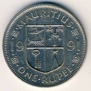 Монета 1 рупия. 1991г. Маврикий. (F)