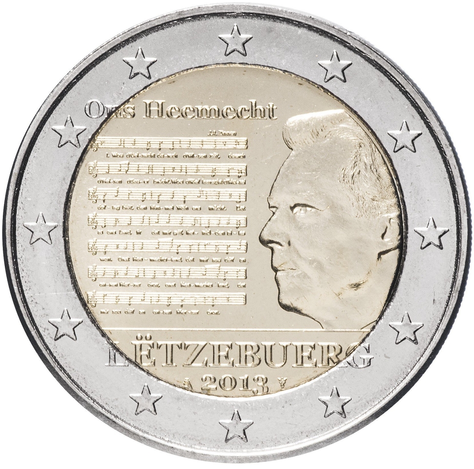 Монета 2 евро. 2013г. Люксембург. «Национальный гимн». (UNC)
