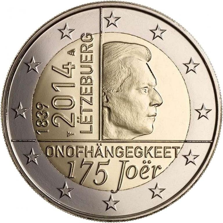 Монета 2 евро. 2014г. Люксембург. «175 лет Независимости Великого герцогства Люксембург». (UNC)
