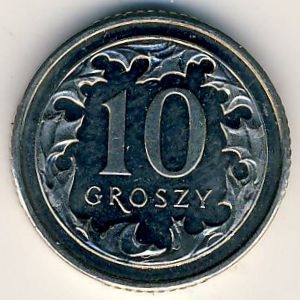 Монета 10 грошей. 2013г. Польша. (F)