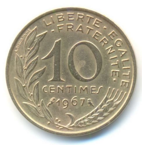 Монета 10 сантимов. 1967г. Франция. (F)