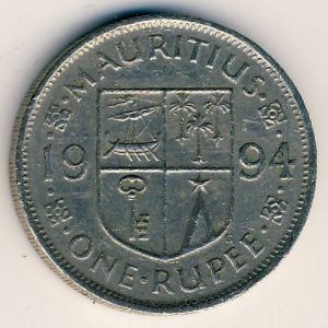 Монета 1 рупия. 1994г. Маврикий. (F)