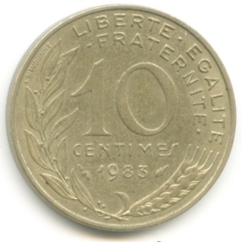 Монета 10 сантимов. 1983г. Франция. (F)