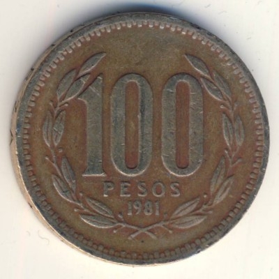 Монета 100 песо. 1981г. Чили. (F)