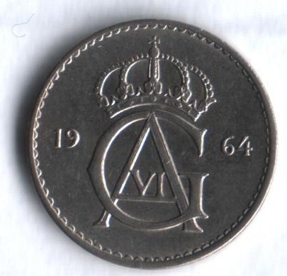 Монета 10 эре. 1964г. Швеция. (F)