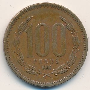 Монета 100 песо. 1995г. Чили. (F)