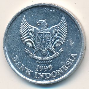 Монета 100 рупий. 1999г. Индонезия. Пальмовый какаду. (F)