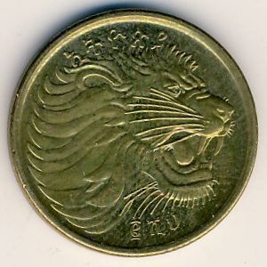 Монета 5 центов. 2008г. Эфиопия. Большая голова льва. (F)