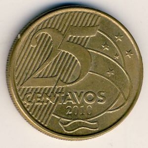 Монета 25 сентаво. 2010г. Бразилия. Мануэл Деодору да Фонсека. (F)