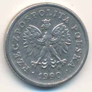 Монета 10 грошей. 1990г. Польша. (F)