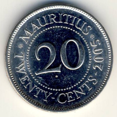 Монета 20 центов. 2005г. Маврикий. (F)