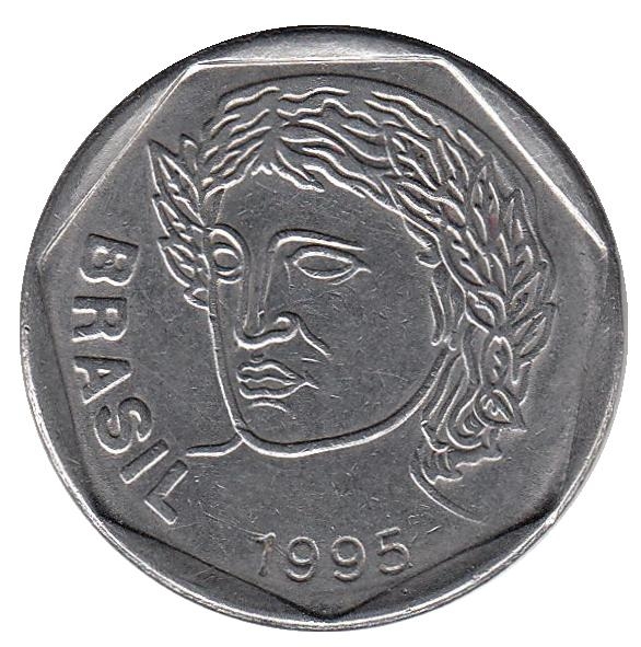 Монета 25 сентаво. 1995г. Бразилия. Фигура Республики. (VF)