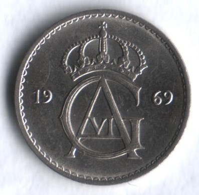 Монета 10 эре. 1969г. Швеция. (F)