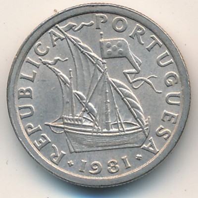 Монета 2,5 эскудо. 1981г. Португалия. Парусный корабль. (F)