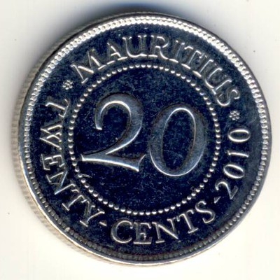 Монета 20 центов. 2010г. Маврикий. (F)