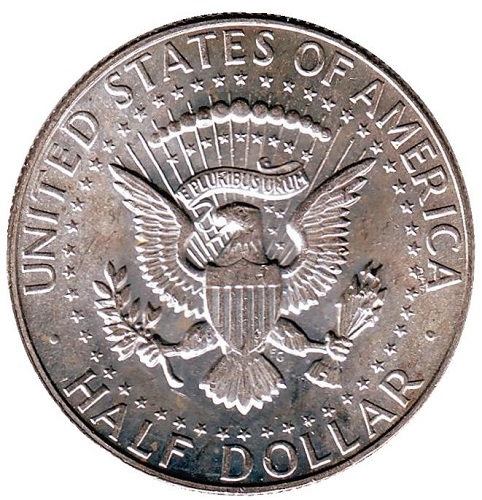 Монета 50 центов. 1968г. Серебро 400 пробы. «Kennedy Half Dollar». (D). (XF)