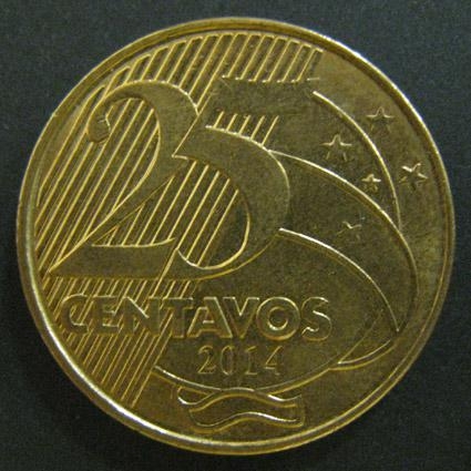 Монета 25 сентаво. 2014г. Бразилия. Мануэл Деодору да Фонсека. (F)