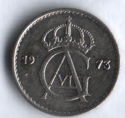 Монета 10 эре. 1973г. Швеция. (F)