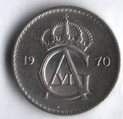 Монета 10 эре. 1970г. Швеция. (F)